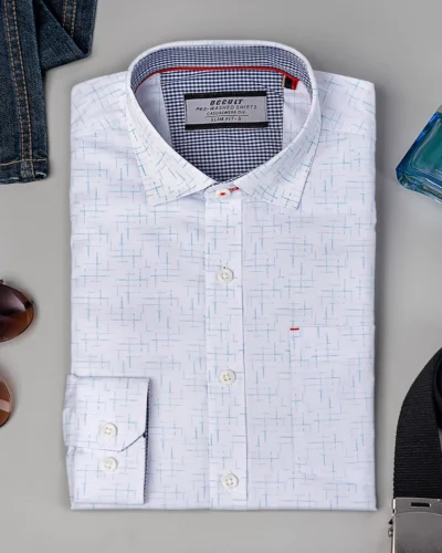 Cotton slim fit woven printed shirt | Splashed White