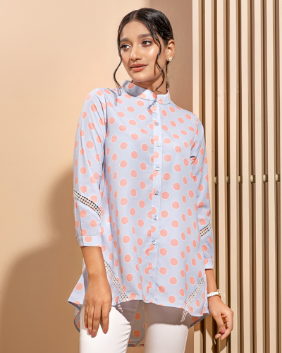 Female Shoulder Contrast Pippin Casual Top | Sky Blue