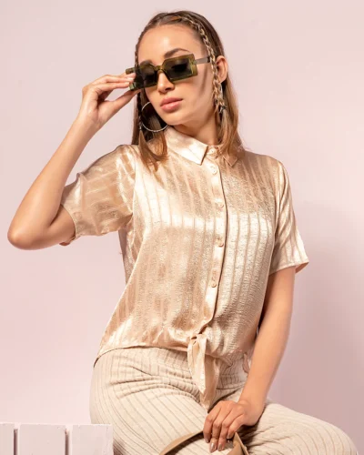 Female Waist Knot Crop Casual Top | Golden Fleece