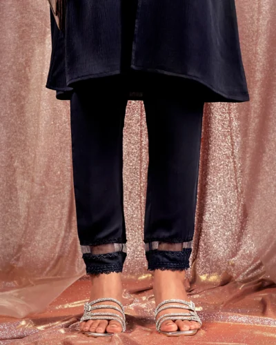 Female Narrow Hem Details Luxury Georgette Salwar Pant | Midnight Navy