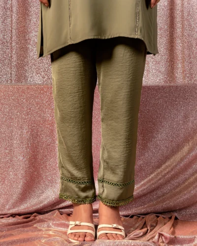 Female Wide Hem Bottom Details Fine Georgette Salwar Pant | Sage Green