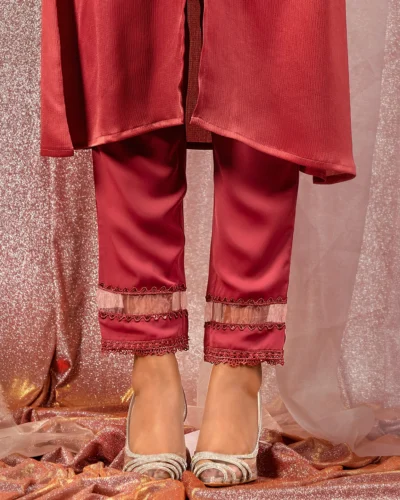 Female Narrow Hem Details Luxury Georgette Salwar Pant | Claret Red