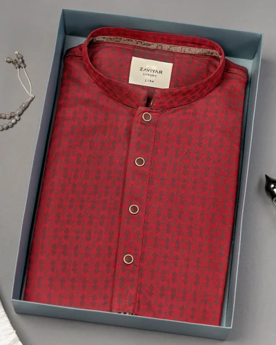 Zaviyar Premium Panjabi | Burgundy