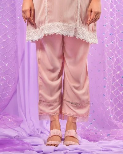 Female Wide Hem Bottom Details Rayon Salwar Pant | Crepe Pink