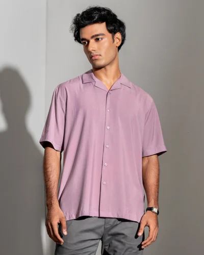 Viscose cotton regular fit woven cuban collar shirt | Onion