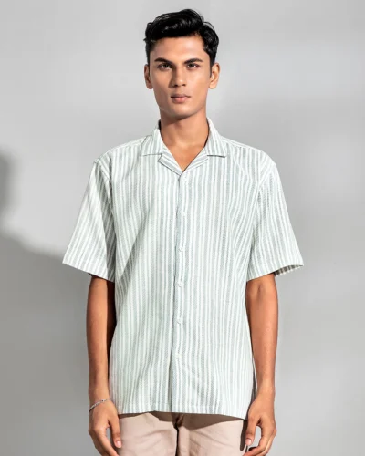 Viscose cotton regular fit woven cuban collar shirt | Off White