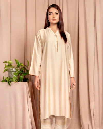 Female Band Collar-Neck Details Long Kurta By AMNA | BISCUIT