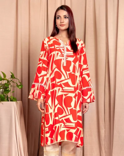 Female Round Neck With Lace Details by Amna | Sunset Orange