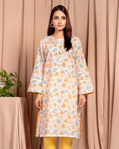 Female A-line Round Neck With Front Placket Long Kurta By AMNA | White