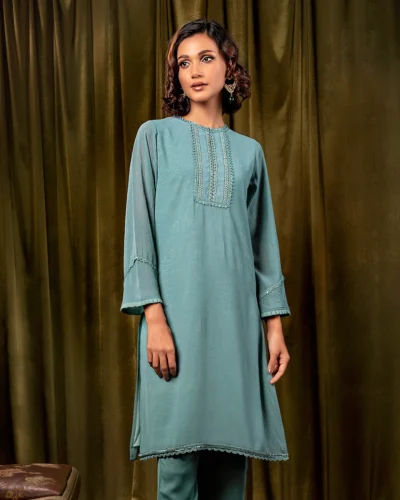Female Regular Fit Round Neck Long Kamiz | Dusty rose