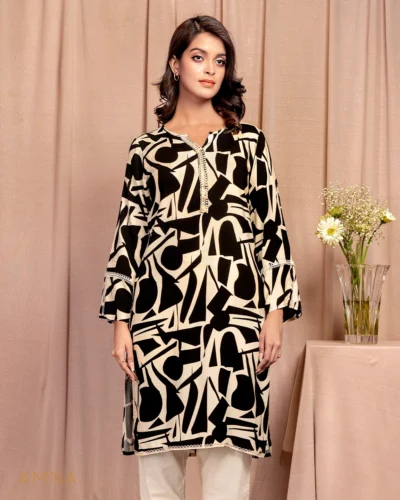 Female Round Neck With Lace Details by Amna | Beauty Black