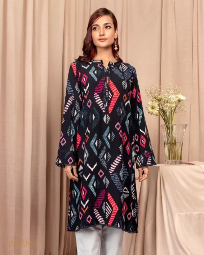 Female A-line Round-Neck With Lace Details Short Kurta By AMNA | Dark Navy Blue