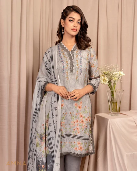 Female A-line long kamiz with dupatta | Ash