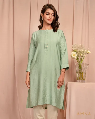 Female A-line Round Neck Long Kurta By AMNA | Pastel Green