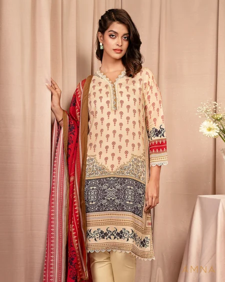 Female A-line long kamiz with dupatta | Beige