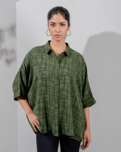 Female Oversize Casual Top | Olive Print