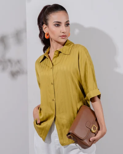 Female Loose Fit Casual Top | Pale Olive Green