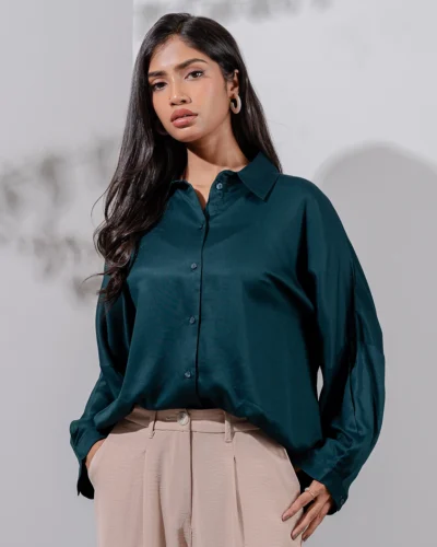 Female Loose Fit Casual Top | Bottle Green