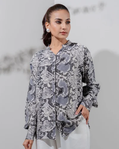 Female Over Size Band Collar Casual Top | White
