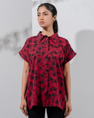 Female Loose Fit Casual Top | Red Wine