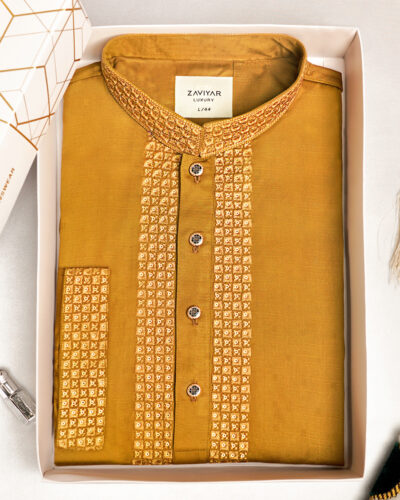 Zaviyar Premium Panjabi | Mustard Gold