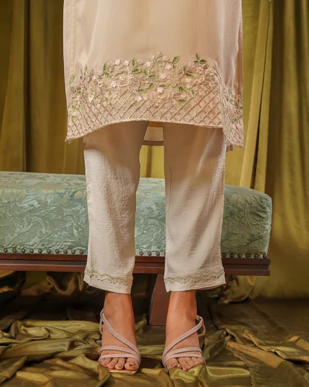 Female Bottom Wide Hem Details Rayon Regular Fit Pant | Beige