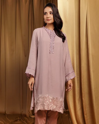 Female Crinkle Chiffon Georgette Short Kameez | Light Onion