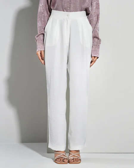Female Bottom Wide Hem Details Straight Fit Pant | White