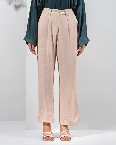 Female Bottom Wide Hem Details Premium Rayon Straight Fit Pant | Peach Blush