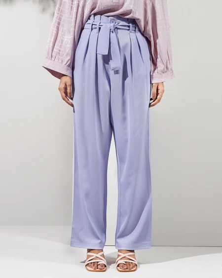 Female Bottom Wide Hem Details Double Georgette Straight Fit Pant | Periwinkle