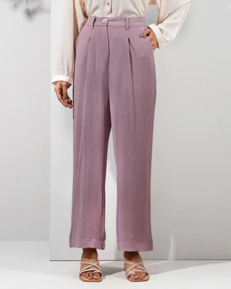 Female Bottom Wide Hem Details Premium Rayon Straight Fit Pant | Dusty Lavender