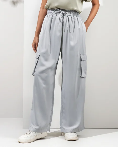 Female Wide Hem Cargo Pants | Light Grey