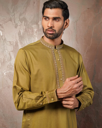 Zaviyar Premium Panjabi | Black Olive