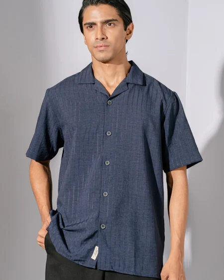 Occult Havana Cuban Shirt | Navy Blue