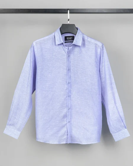 Luxury Linen tie collar tailored fit woven shirt | Baby Blue