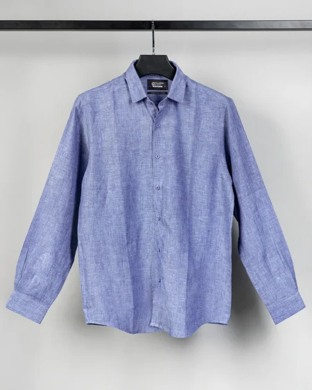 Luxury Linen tie collar tailored fit woven shirt | Admiral Blue