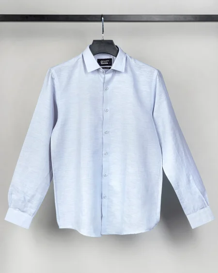 Luxury Linen tie collar tailored fit woven shirt | Powder Blue