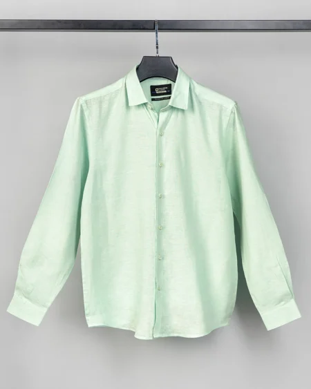 Luxury Linen tie collar tailored fit woven shirt | Mint