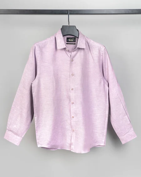 Luxury Linen tie collar tailored fit woven shirt | Lavender