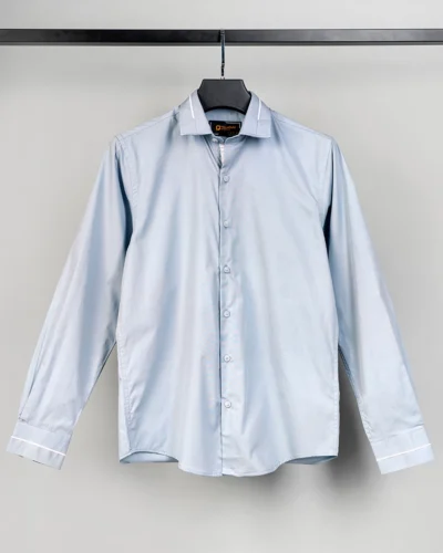 Cotton slim fit woven shirt | Stone Blue