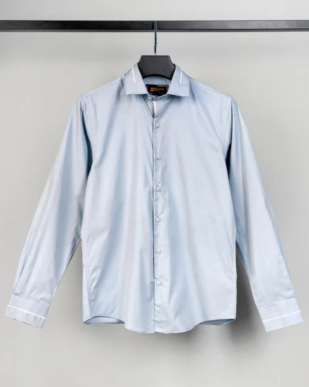 Cotton slim fit woven shirt | Stone Blue