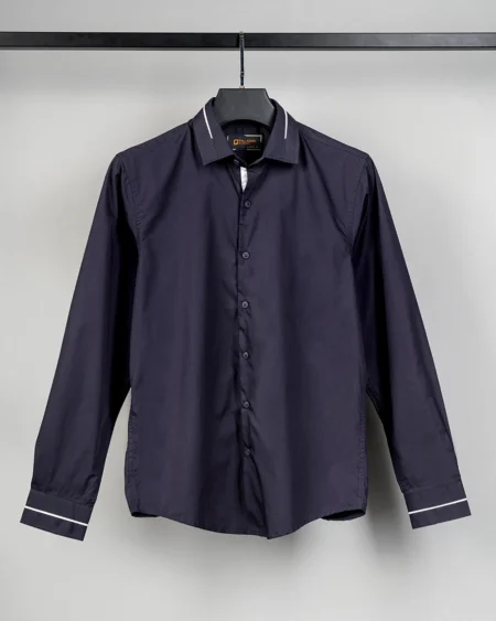 Cotton slim fit woven shirt | Dark Navy