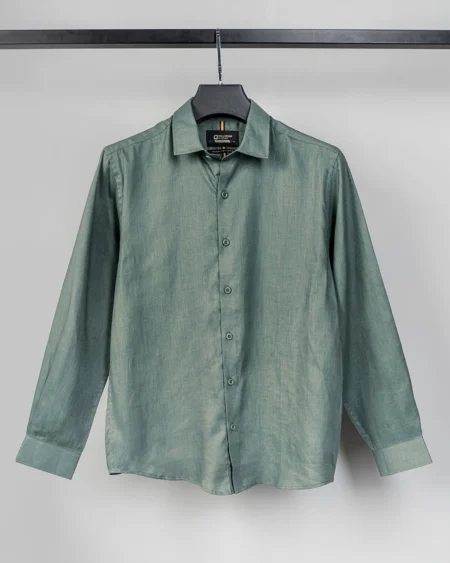 Luxury Linen tie collar tailored fit woven shirt | Ocean