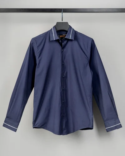 Cotton slim fit woven shirt | Gulf Blue