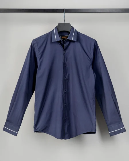 Cotton slim fit woven shirt | Gulf Blue