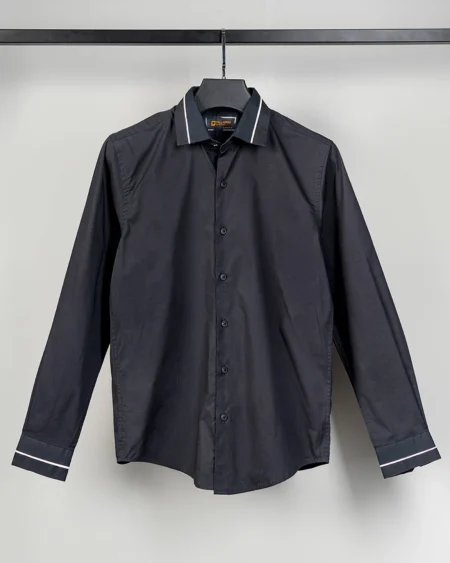 Cotton slim fit woven shirt | Ink Black
