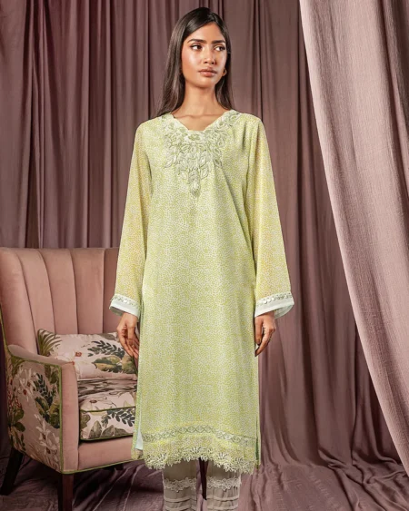 Female Regular Fit Round- Neck Long Kamiz | Light Syan