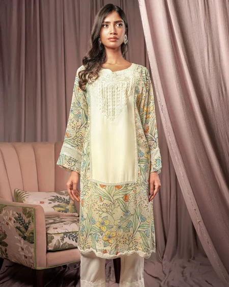Female Loose Fit Sweetheart-Neck Long Kamiz | Cream White