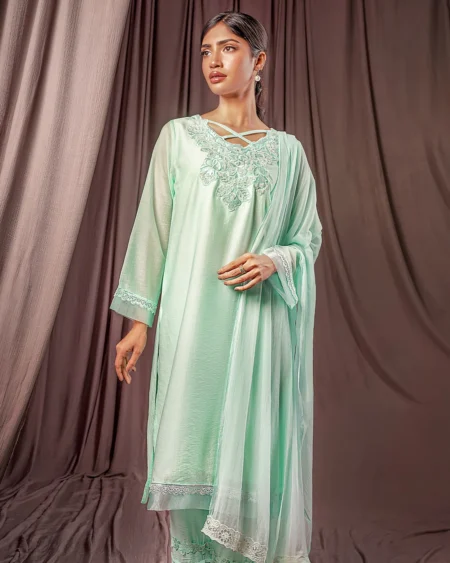 Female Loose Fit Signature-Neck Long Kamiz | Mint