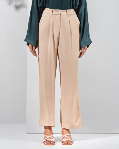 Female Bottom Wide Hem Details Premium Rayon Straight Fit Pant | Peach Blush